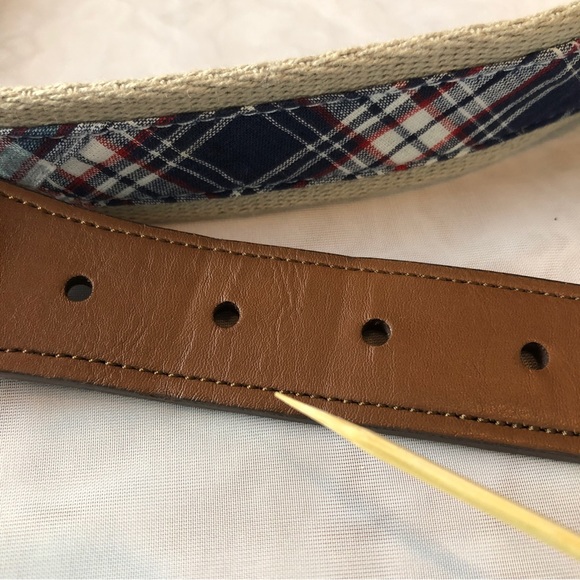 JAAK Belt Men L Madras Plaid Blue Red GreenCanvas Cotton Woven Synthetic Leather - Picture 12 of 14
